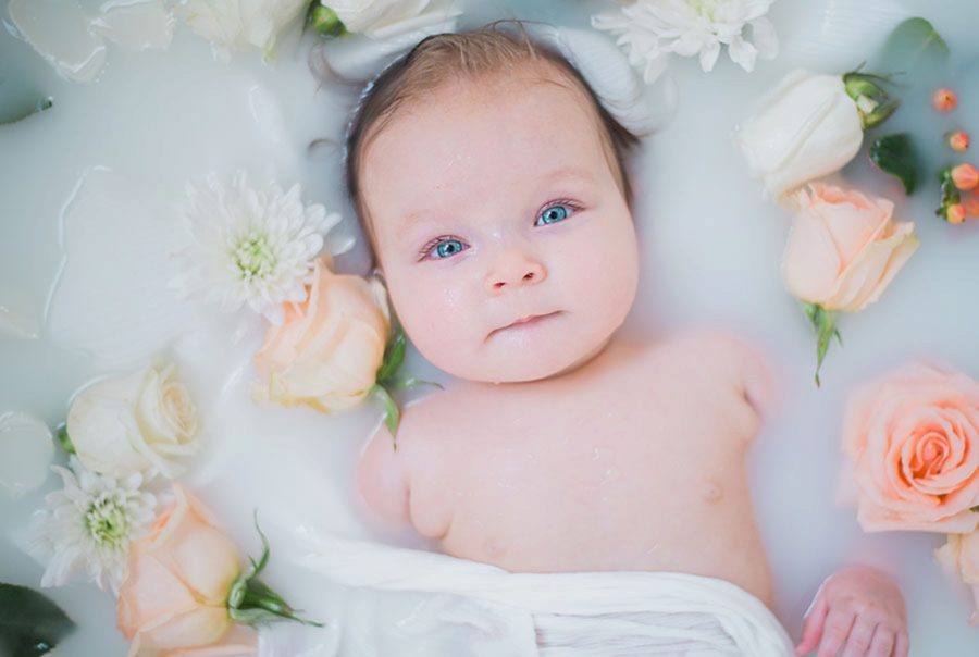 Peach and Cream Baby Milk Bath, milk bath pictures, styled pictures