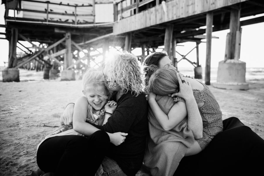 same sex family picture ideas, family pictures at the beach, Sunset Pier Family Session