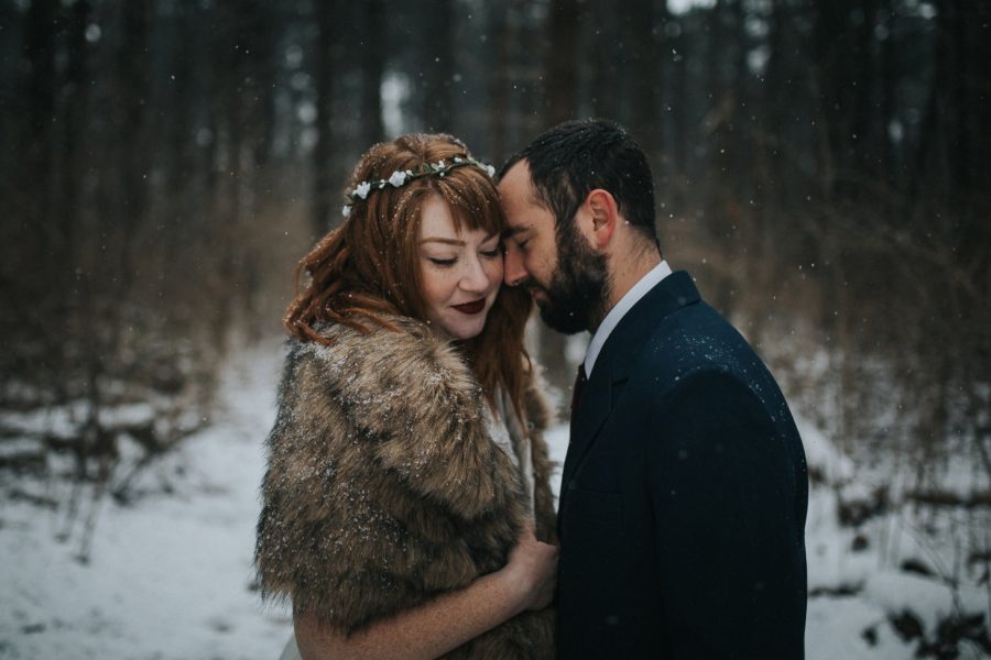 styled wedding pictures, winter brides, Snowy Park Wedding Portraits