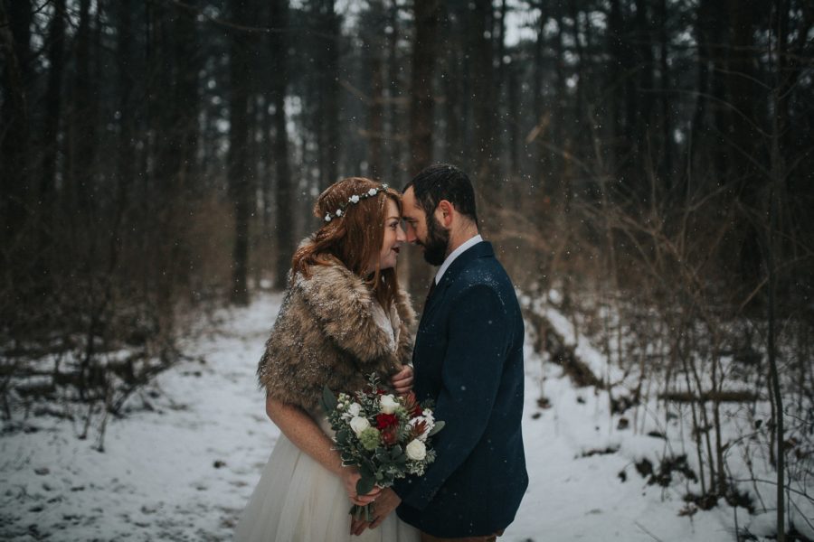 styled wedding pictures, winter brides, Snowy Park Wedding Portraits