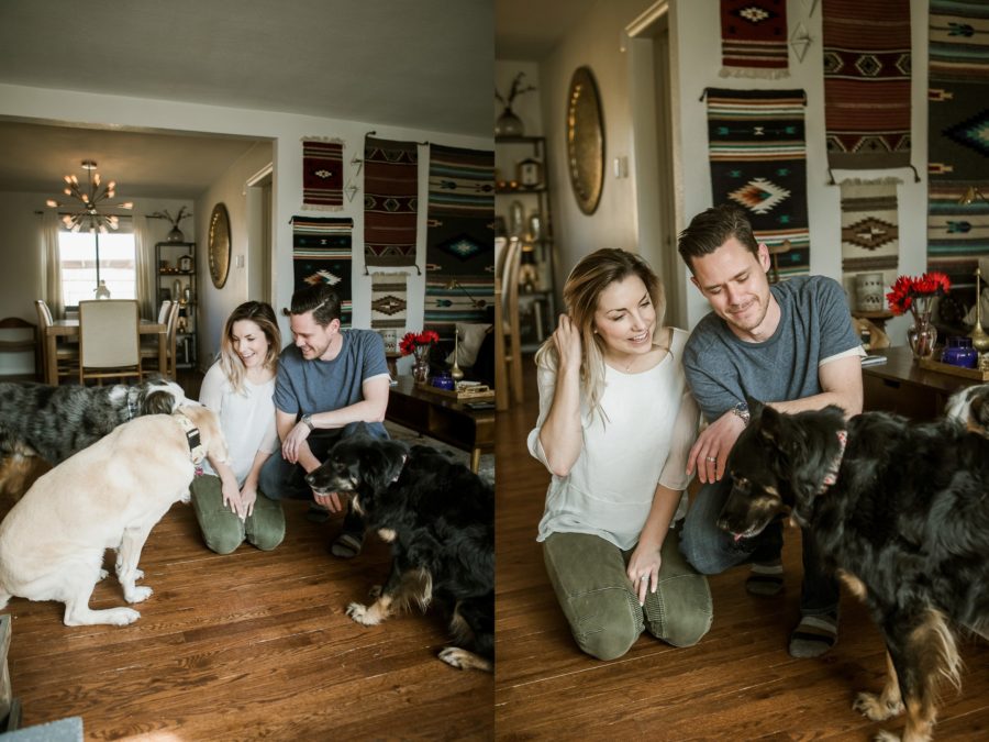 husband and wife with dogs, Romantic in Home Anniversary Session