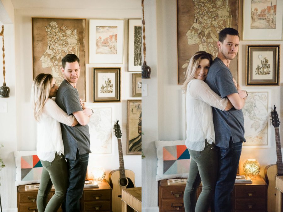 husband and wife cuddling in home, Romantic in Home Anniversary Session