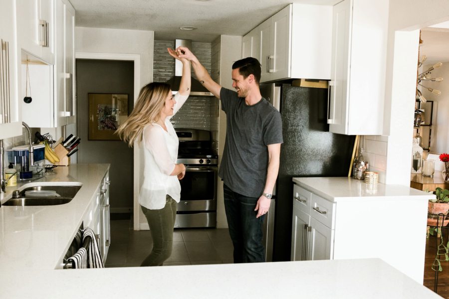 couple dancing in kitchen, Romantic in Home Anniversary Session
