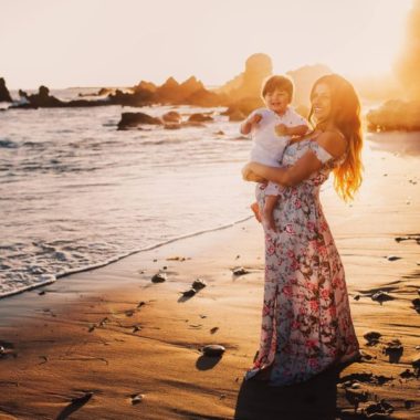 mom and son on beach sunset, daily fan favorite