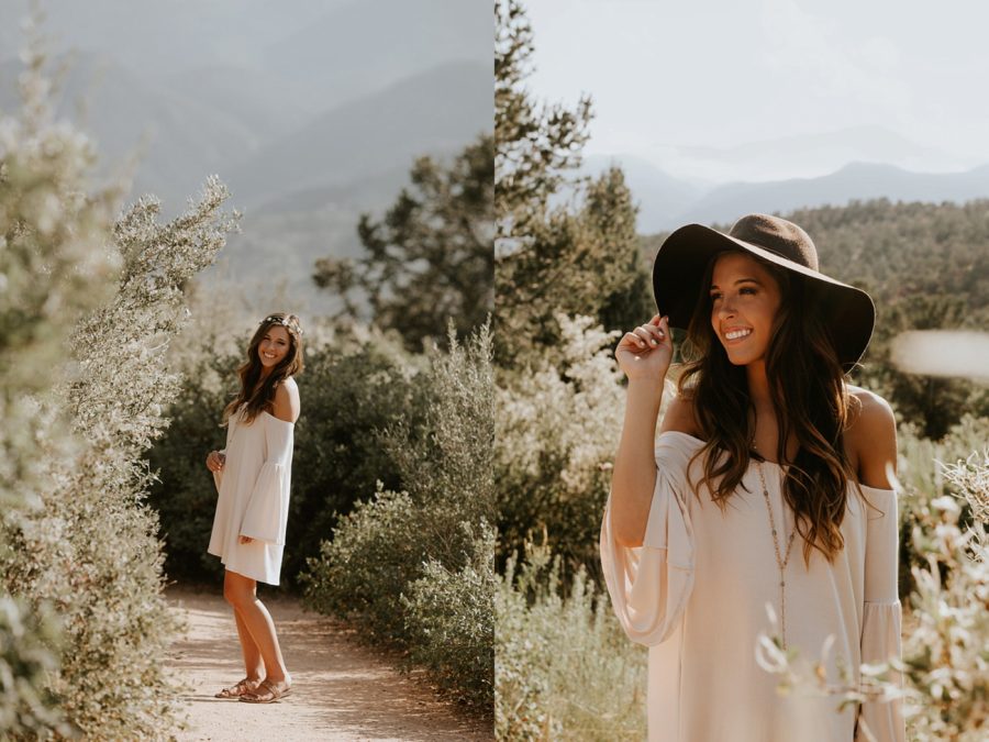teenage girl fashion, girl smiling on mountain side, Garden of the Gods Senior Pictures in Colorado 