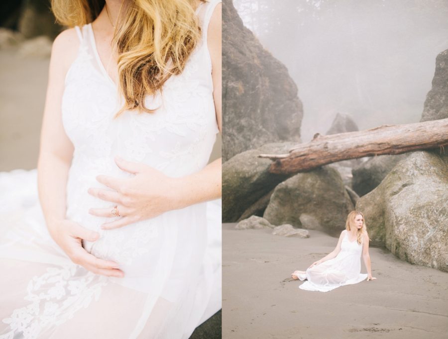 sitting maternity poses, Ruby Beach Intimate Maternity Pictures in Washington