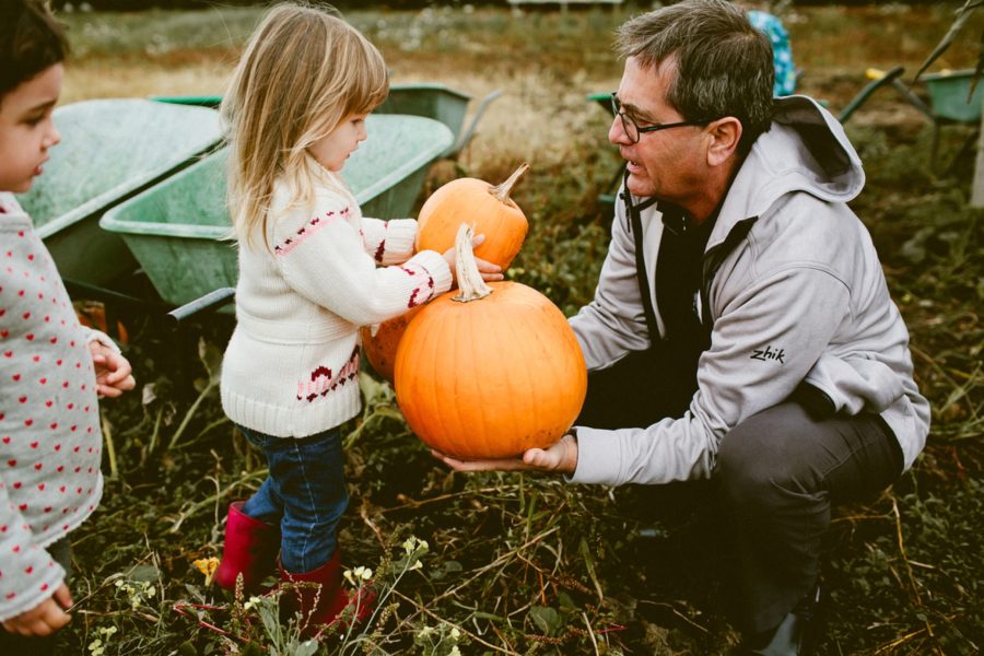 grandpa with granddaughter, lifestyle photography, Family Pumpkin Patch Adventure in British Columbia