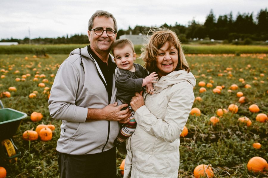 grandparents with grandchild, lifestyle photography, Family Pumpkin Patch Adventure in British Columbia