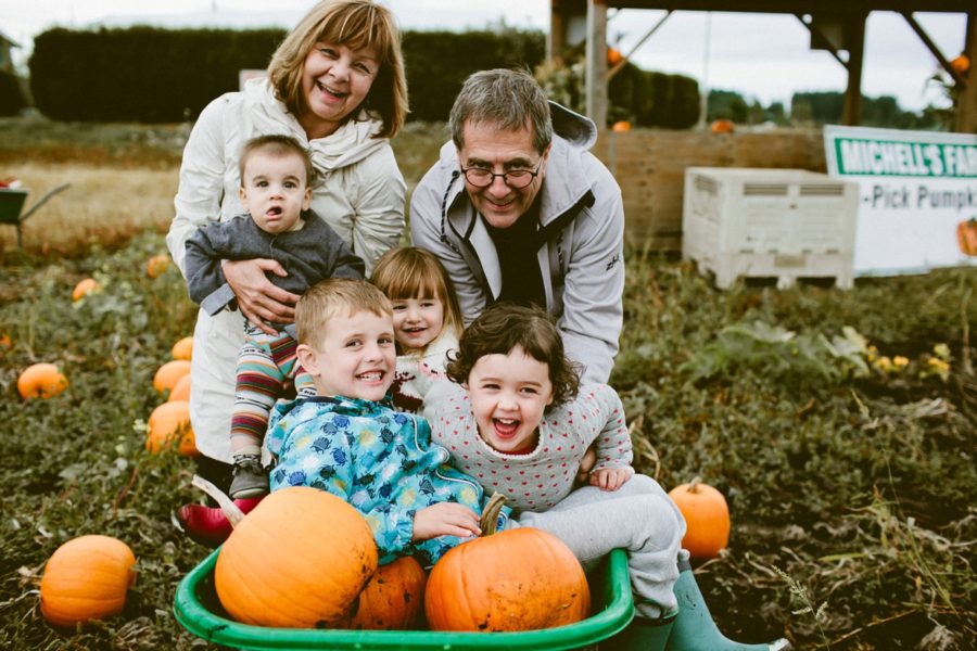grandparents with grandkids, lifestyle photography, Family Pumpkin Patch Adventure in British Columbia