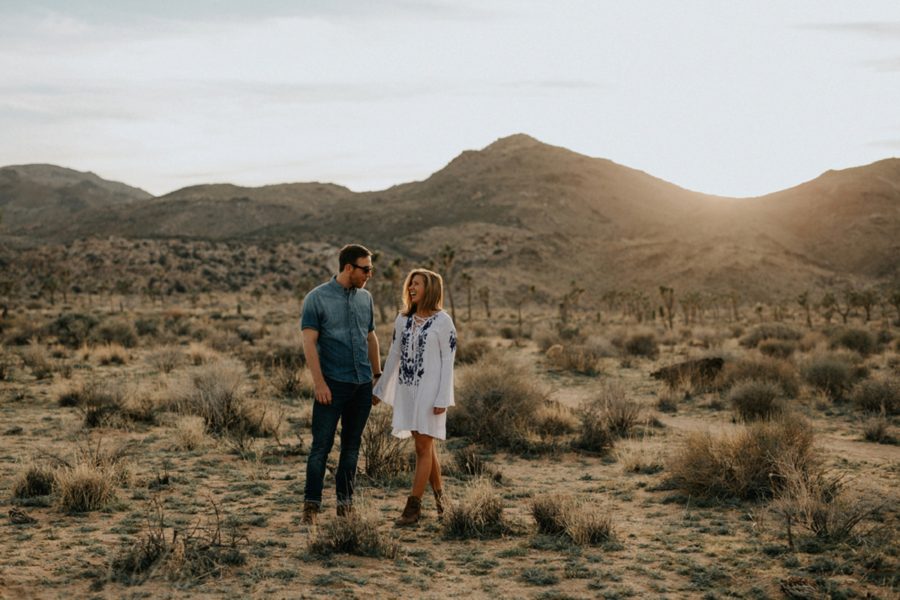 woman smiling in desert, Moody Couples Session at Joshua Tree