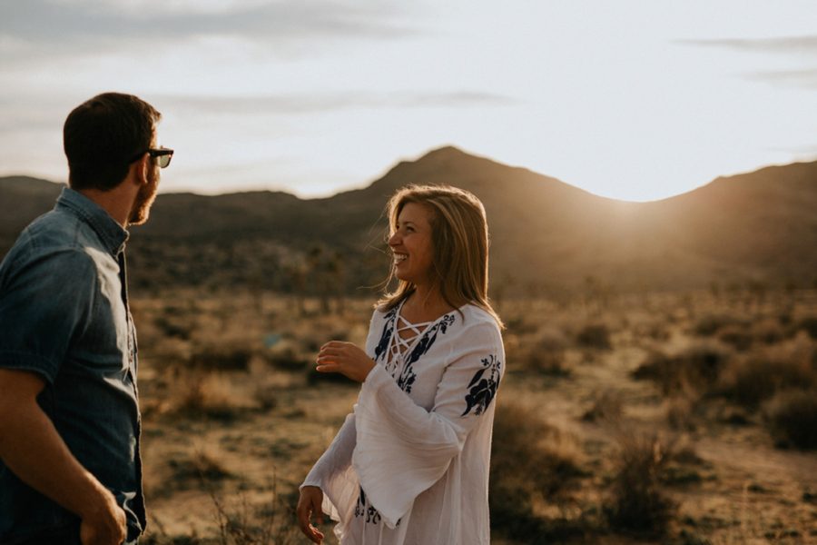 woman smiling, sunset portraits, Moody Couples Session at Joshua Tree