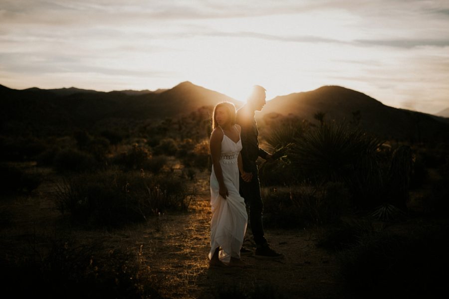 Sunset portraits with couple, Moody Couples Session at Joshua Tree