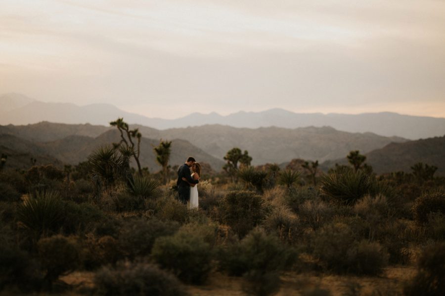 couples portrait in desert, environmental portrait in desert, Moody Couples Session at Joshua Tree