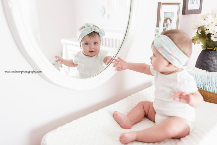 baby looking in mirror reflection, baby on changing table, Daily Fan Favorite on Beyond the Wanderlust 