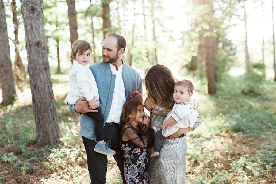 Family with sun coming through trees, Outdoor Family of 5 Photos in Wisconsin