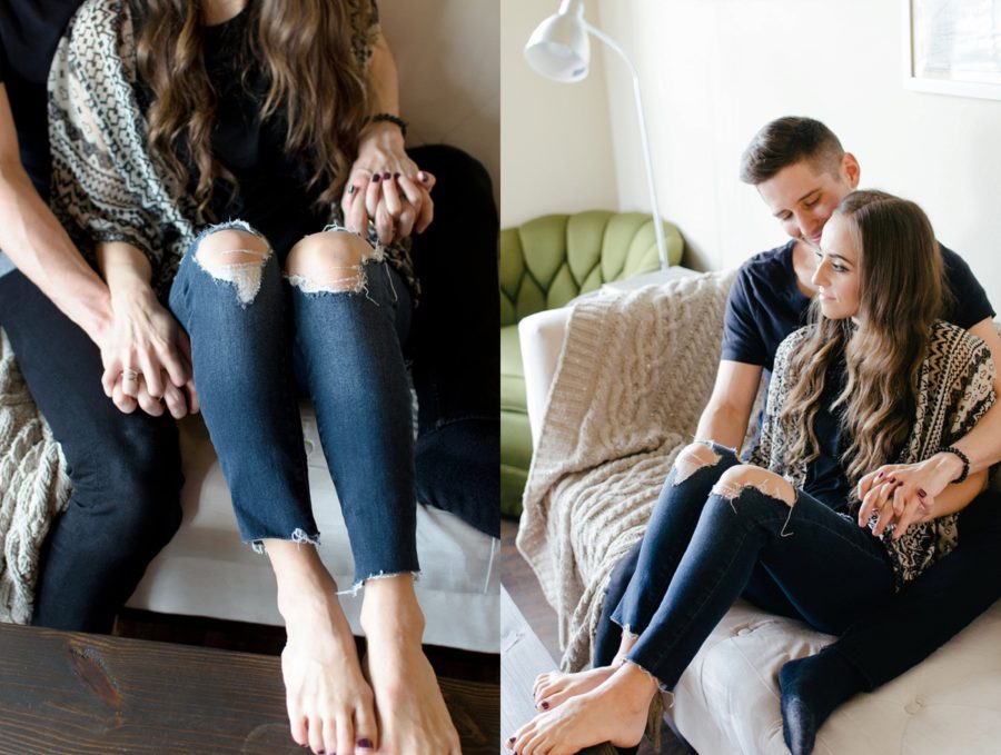 Couple on couch, woman sitting on couch with feet on coffee table, Nashville Lifestyle Couples Session